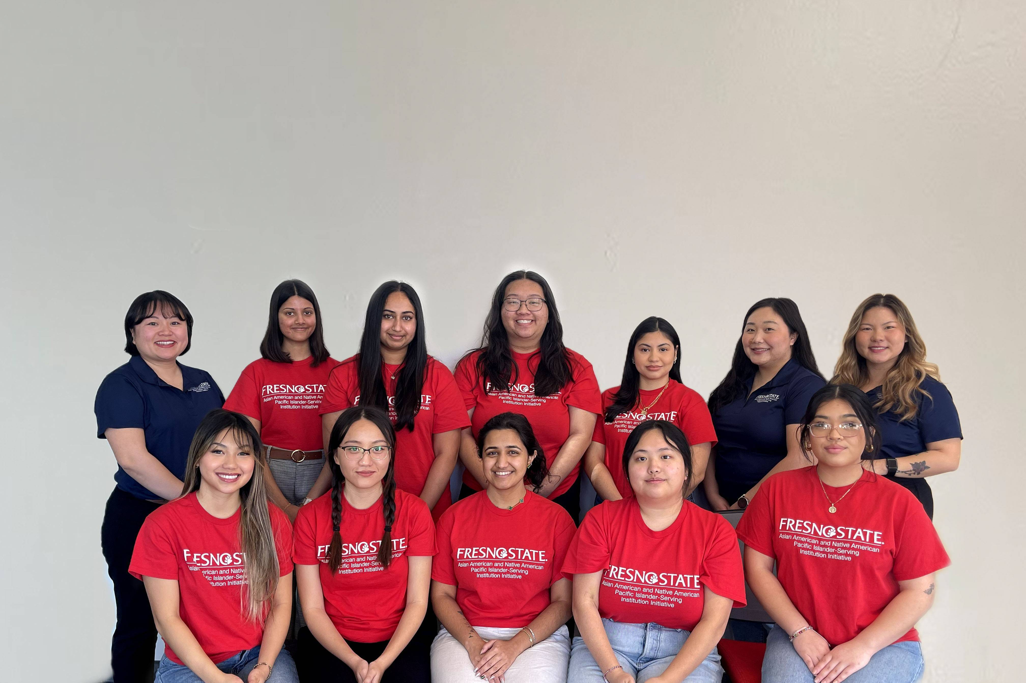 A photo of the Asian American and Pacific Islander in Criminology (AAPIC) Peer Mentors, Abigail Formoso, Leslie Ortiz-Escalera, Nikita Nissi Moritra, Danyelle Sada, and Isaiah Abat. With the Work-Based Learning Experiences Coordinator, Samantha Bautista and the Student Success Project Coordinator, Lisa Xiong 